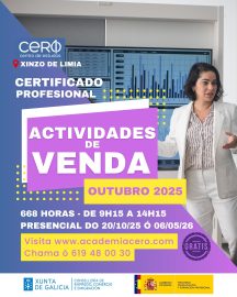 Formación subvencionada en actividades de venta en Xinzo de Limia, Galicia, para mejorar competencias comerciales y atención al cliente, certificada por el SEPE y la Xunta de Galicia. Tu punto de partida hacia el empleo!